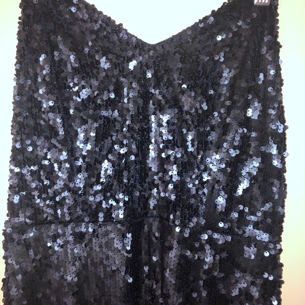 Navy blue sequins long gown